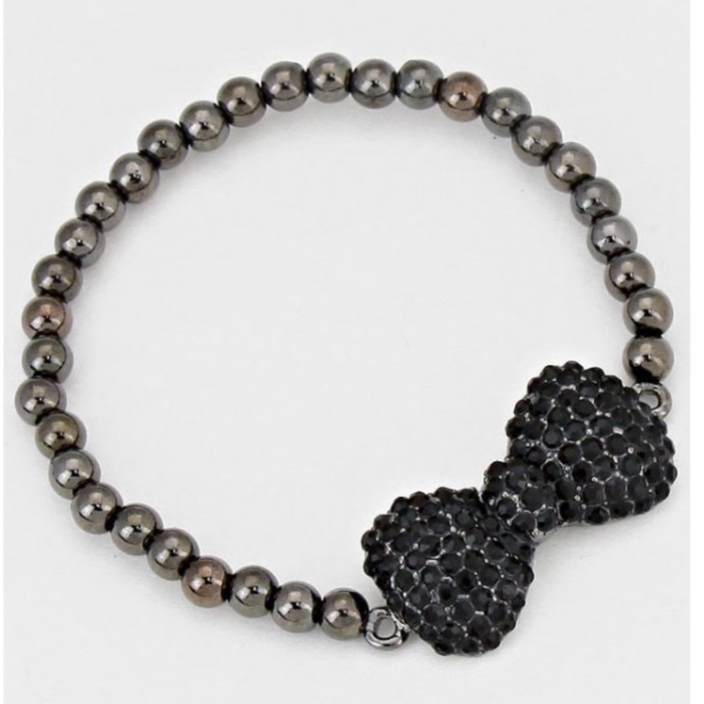 Black Crystal Bow Stretch Bracelet